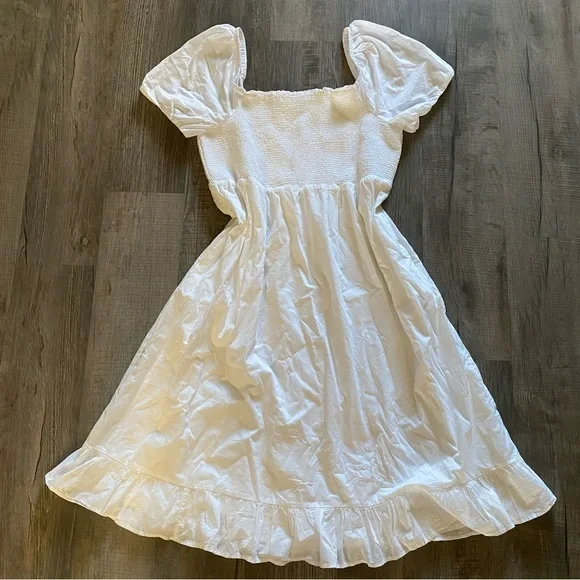 J.Crew Smocked Puff Sleeve Midi Dress Lined Cottagecore Ruffle Hem Size 2X - Picture 2 of 11